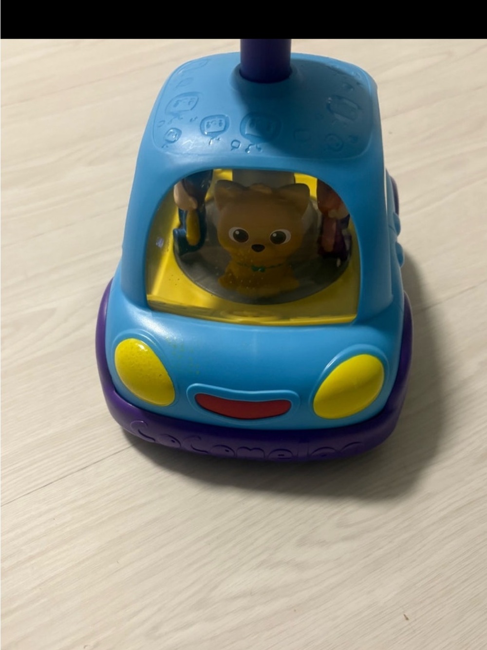 Blue and Yellow Push-Along Toy Car with Spinning Animal